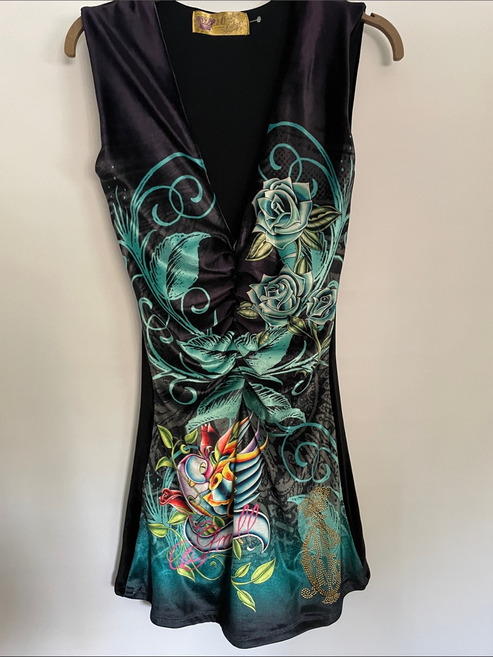 Christian Audigier Ed Hardy black Velveteen dress tunic NWOT S